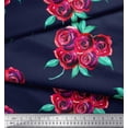 thumbnail image 2 of Soimoi Tissu Satin Modal Bleu Feuilles & Roses Imprimé Floral au Mètre 42 Pouces de Large, 2 of 3