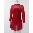 thumbnail image 2 of Sxiwei Kids Girls Long Sleeve Mesh Splice Figure Skating Dress with Rhinestone Keyhole Back Gymnastic Burgundy 6, 2 of 6