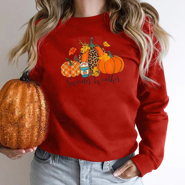 Chandails à Capuchon Mode pour Femmes 2023 Halloween Chandails Décontractés Aguichant pour Femmes Mode Imprimée Manches Longues Col Rond Chandail Blouse Hauts Chandails Sans Capuche Rabais de 50 % Liquidation Costumes d'Halloween/Noël