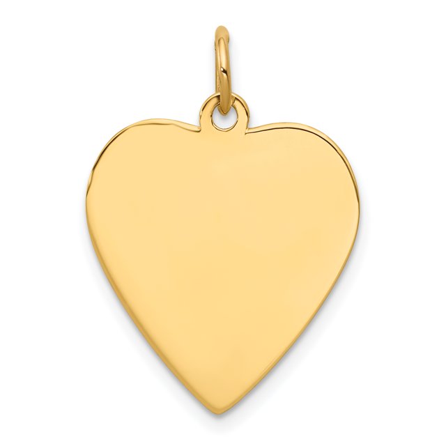 14K Yellow Gold Plain .018 Gauge Engravable Heart Disc Charm