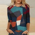 thumbnail image 2 of HKEJIAOI Chemises à Manches 3/4 pour Femmes Col Ras du Cou Blouse d'Été à Imprimé Floral m, 2 of 6