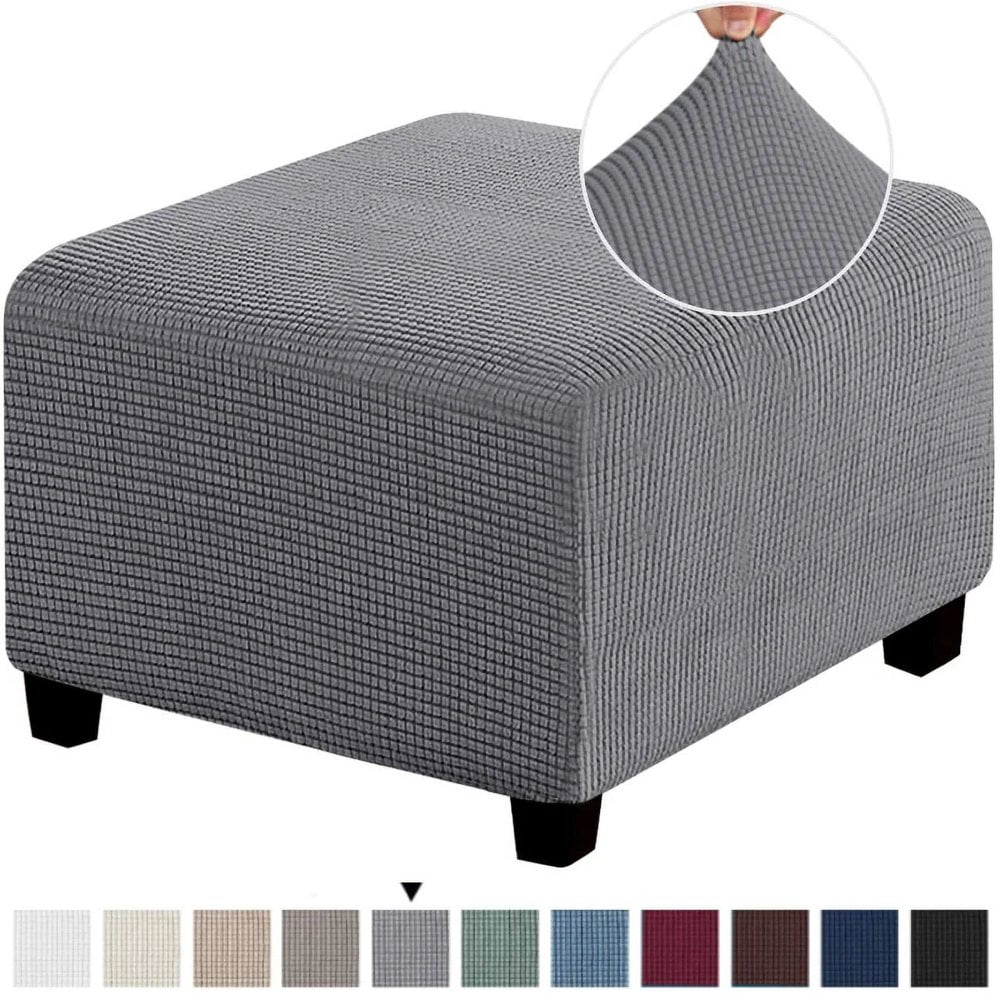 LNGOOR 3 Tailles Carré Jacquard Durable Housse Extensible Personnalisée pour Repose-Pieds Ottoman Tabouret de Rangement Pliant Protecteur de Meuble Housse (Gris Pâle S)
