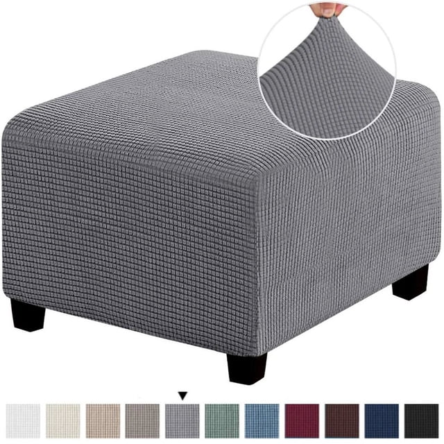 LNGOOR 3 Sizes Square Jacquard Durable Customized Stretch Footrest Ottoman Cover Folding Storage Stool Furniture Protector Slipcover (Light Grey S)