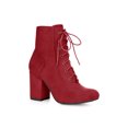 thumbnail image 1 of Unique Bargains Women Round Toe Chunky High Heel Lace Up Booties Red US 9, 1 of 8