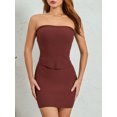 thumbnail image 4 of Gupgi Women Summer 2 Piece Knit Outfit Ribbed Strapless Tube Top Bandeau with Bodycon Mini Skirt Set, 4 of 8