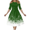thumbnail image 1 of AherBiu Robe de Noël pour Femmes à Épaules Dénudées, Manches 3/4, Fermeture Éclair, Taille à Nœud, Froncée, Robe Midi de Fête, 1 of 6