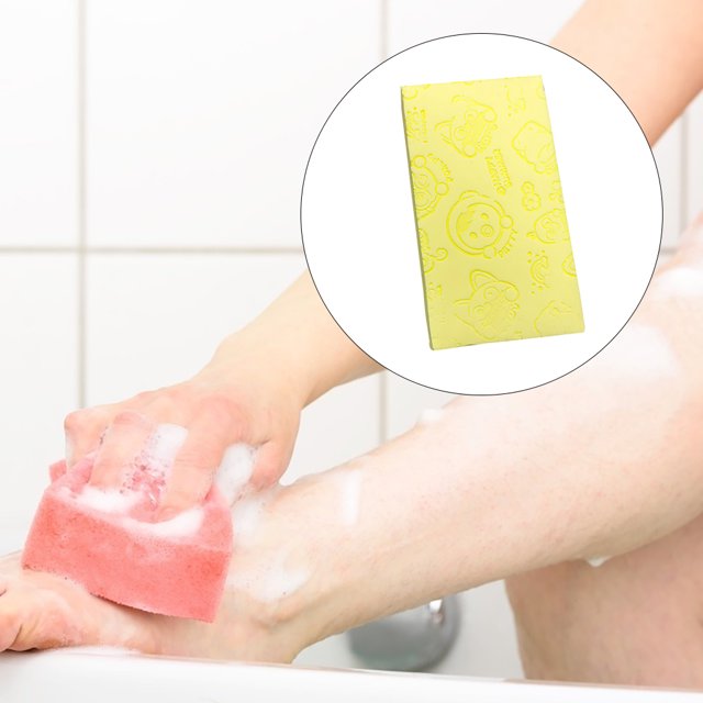 Bath Sponge PVA Body Exfoliating Exfoliating Sponge; Exfoliating Bath Sponge Dead Skin Removing Handheld Shower Massager, Yellow