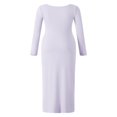 thumbnail image 4 of Women Long Bodycon Dress Solid Color Knitted Ribbed Square Neck Long Sleeve Dress Spring Fall Party Club Skinny Dress, 4 of 9