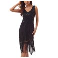 thumbnail image 1 of Birdeem Robe pour Femmes de Printemps et d'Été à Col Rond Sans Manches avec Paillettes et Franges en Forme de Boule, Robe de Fête, Banquet, Danse, Robe Courte, 1 of 5