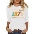 thumbnail image 3 of Uootdi Hauts pour Femmes Manches 3/4 Col Ras du Cou Imprimé Palmier Coucher de Soleil 1976 Coupe Décontractée T-Shirts Rétro Plage Vacances Cadeau, 3 of 4