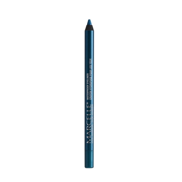 Marcelle Crayon Eyeliner Imperméable en Métal Bleu Crème avec une Pointe Pointue et un Texte de Marque Blanc sur le Canon. Cet Eyeliner Crème Longue Tenue et Imperméable Résiste aux Larmes, à la Chaleur et à l'Humidité, Convient aux looks d'Yeux Précis Ou Estompés.