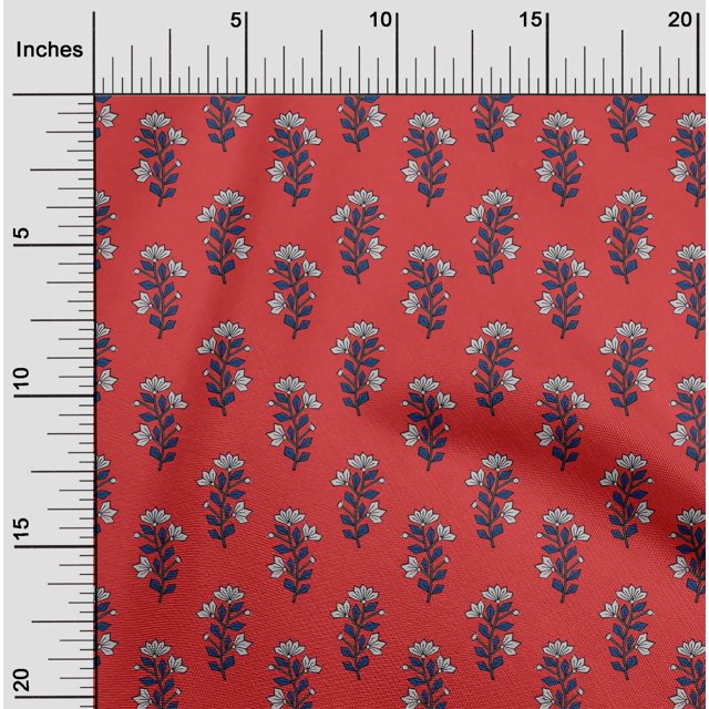 oneOone Cotton Silk Fabric Leaves & Floral Block Print Fabric BTY 42 Inch Wide