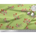 thumbnail image 2 of Soimoi Green Poly Georgette Fabric Red Berries & Bulbul Bird Fabric Prints By Yard 52 Inch Wide, 2 of 3