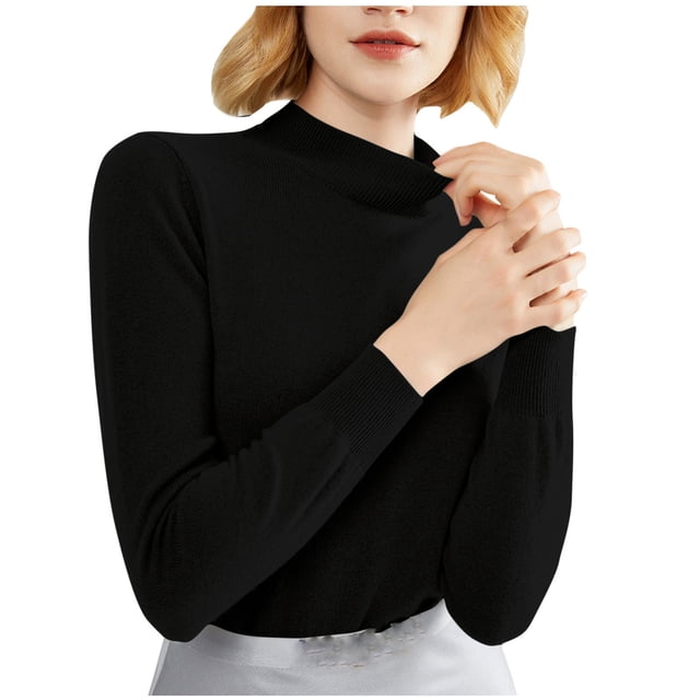 FAIWAD Women's Basic Long Sleeve Undershirts Tops Round Neck Slim Stretch Tight Pullovers Tops