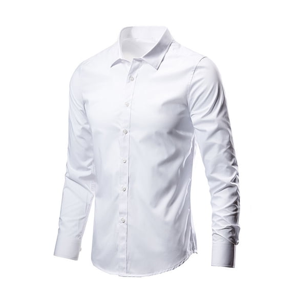 Ceisia Men's Solid Color Slim Fit Long Sleeve Button-Down Dress Shirt White L Gifts