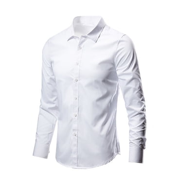 aohooy Mens Dress Shirts Elegant Dressy Long Sleeve Collared Shirt Wrinkle Resistant Formal Shirts Business Casual Button Down Shirt White,L