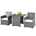 thumbnail image 1 of Patiojoy 3PCS Patio Rattan Furniture Set Outdoor Wicker Table & Chair Set w/Cushions White, 1 of 6