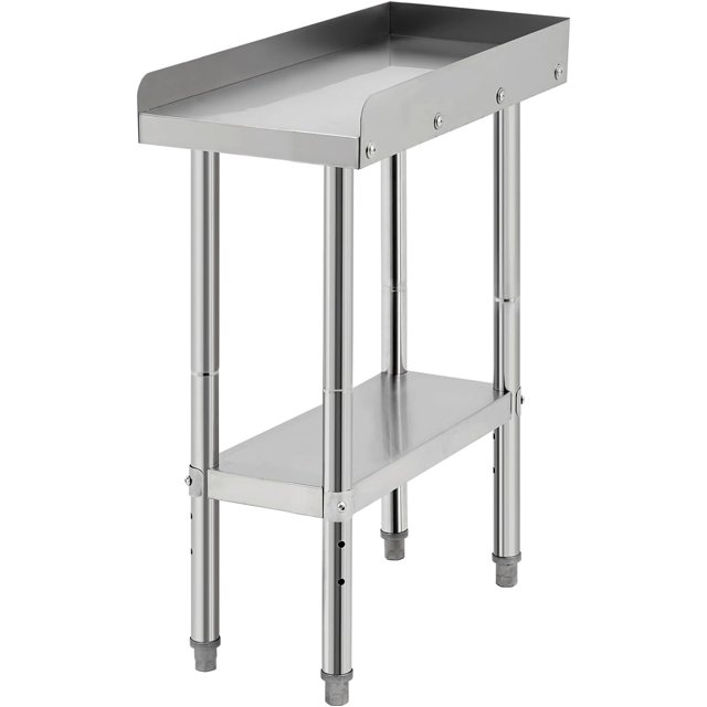 Stainless Steel 12x24x30 In Grill Stand Table with Adjustable Legs 400 lb NSF-Certified Capacity and 2 In Spill-Proof Edge for Kitchen