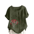 thumbnail image 2 of Jusqu'à 50 % de Rabais Horkkom Hauts Grande Taille pour Femmes Été Décontracté Chemises en Lin à Manches Courtes Col Rond Imprimé Floral Blouses Amples, 2 of 4
