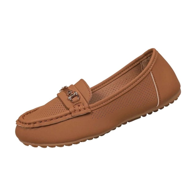 RXMEKW Breathable Perforated Loafers for Women Plus Size Flat Soft Sole Slip-On Shoes Round Toe