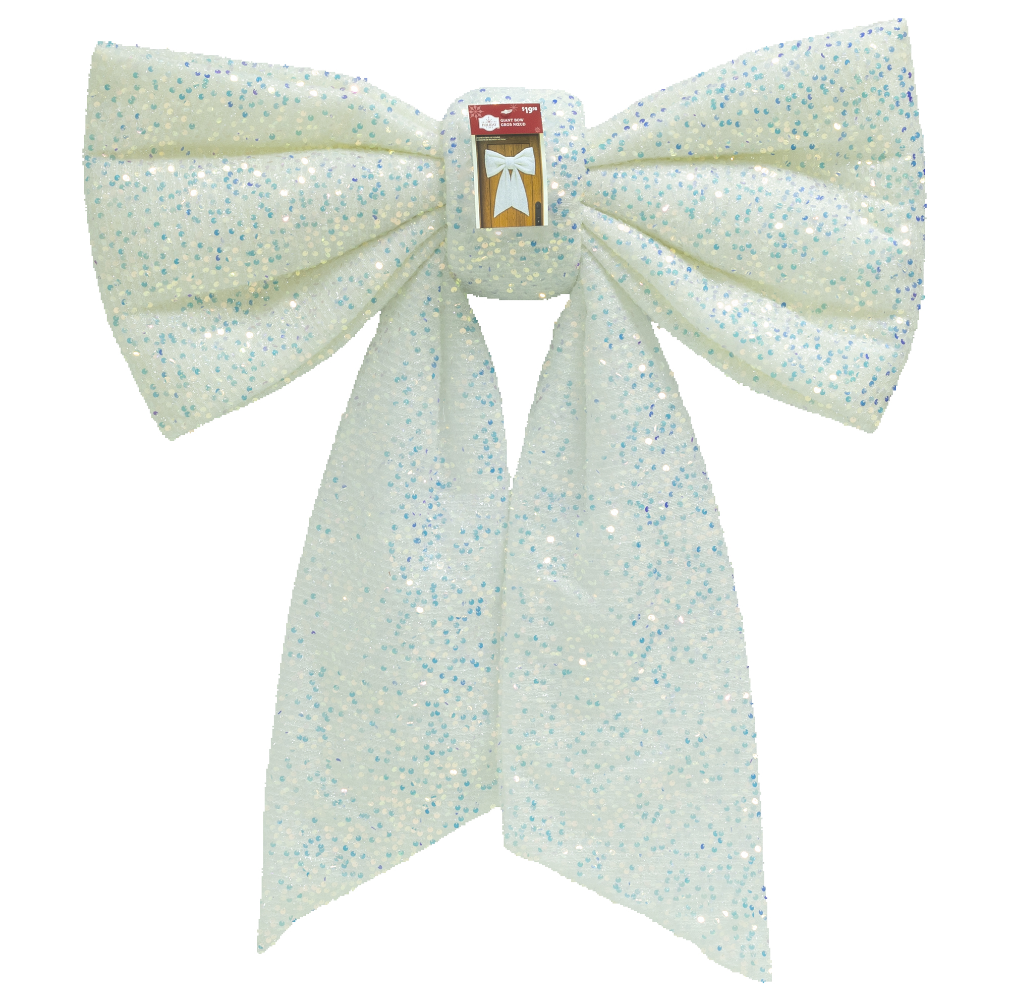 Holiday Time Silver Sequin Jumbo Bow Décor, 28 Inches