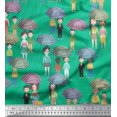 thumbnail image 2 of Soimoi Green Poly Georgette Fabric Monsoon Theme Human Figure Decor Fabric Printed Yard 42 Inch Wide, 2 of 5