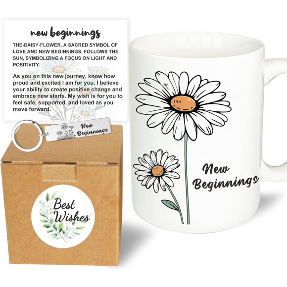 YINCUO Farewell Gifts Retirement New Beginnings 15Oz Mug Leaving Job Divorce Going Away Good Luck Graduation Home House Warming Congratulations Present Daisy Coffee Cup for Coworker Friend Women