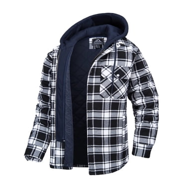 UKAP Men's Shirt Jacket Hooded Jackets Quilted Lined Outwear Flannel Winter Coat Black White 4XL