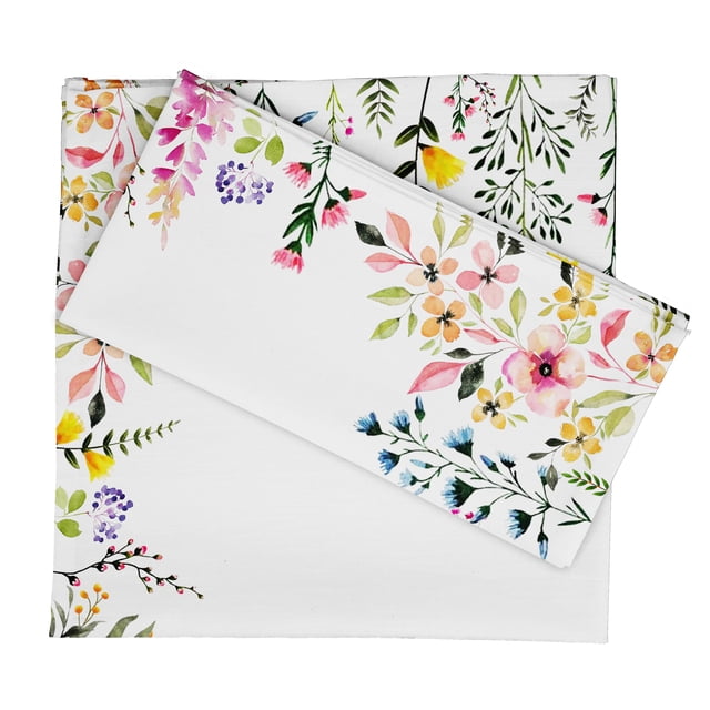 Vargottam Collection de Luxe Linge de Table Décor Serviette en Coton Tissu Imprimé Serviettes Réutilisables Ensemble de 12, 20 X 20 - Fleurs de Printemps
