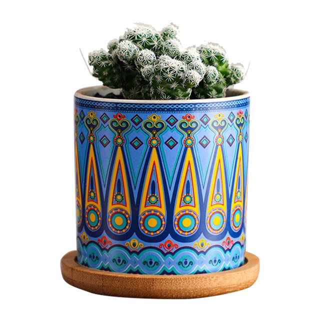 Plant Pot Cylindrical Flowerpot 7.5x7.6cm Geometric Pattern Simple Black White Nordic Style Home Decor Ceramic Vase