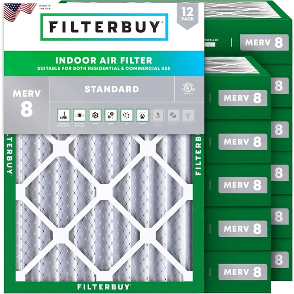 Filterbuy 20x25x4 Air Filter MERV 8 Dust Defense, HVAC AC Furnace Air Filters Replacement (12-Pack)