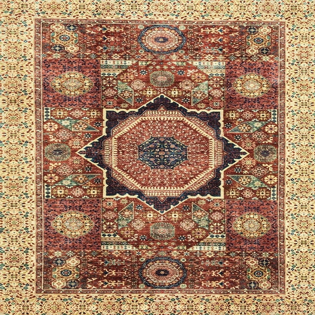 Ahgly Company Tapis d'Intérieur Carré Abstrait Rouge Brique, 4 Pieds Carré