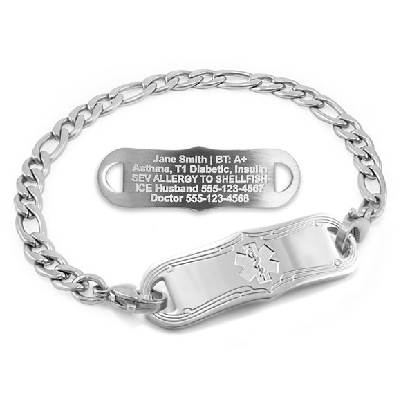 MedicEngraved Stainless Steel Custom Medical Alert Bracelet - 5mm Figaro Link