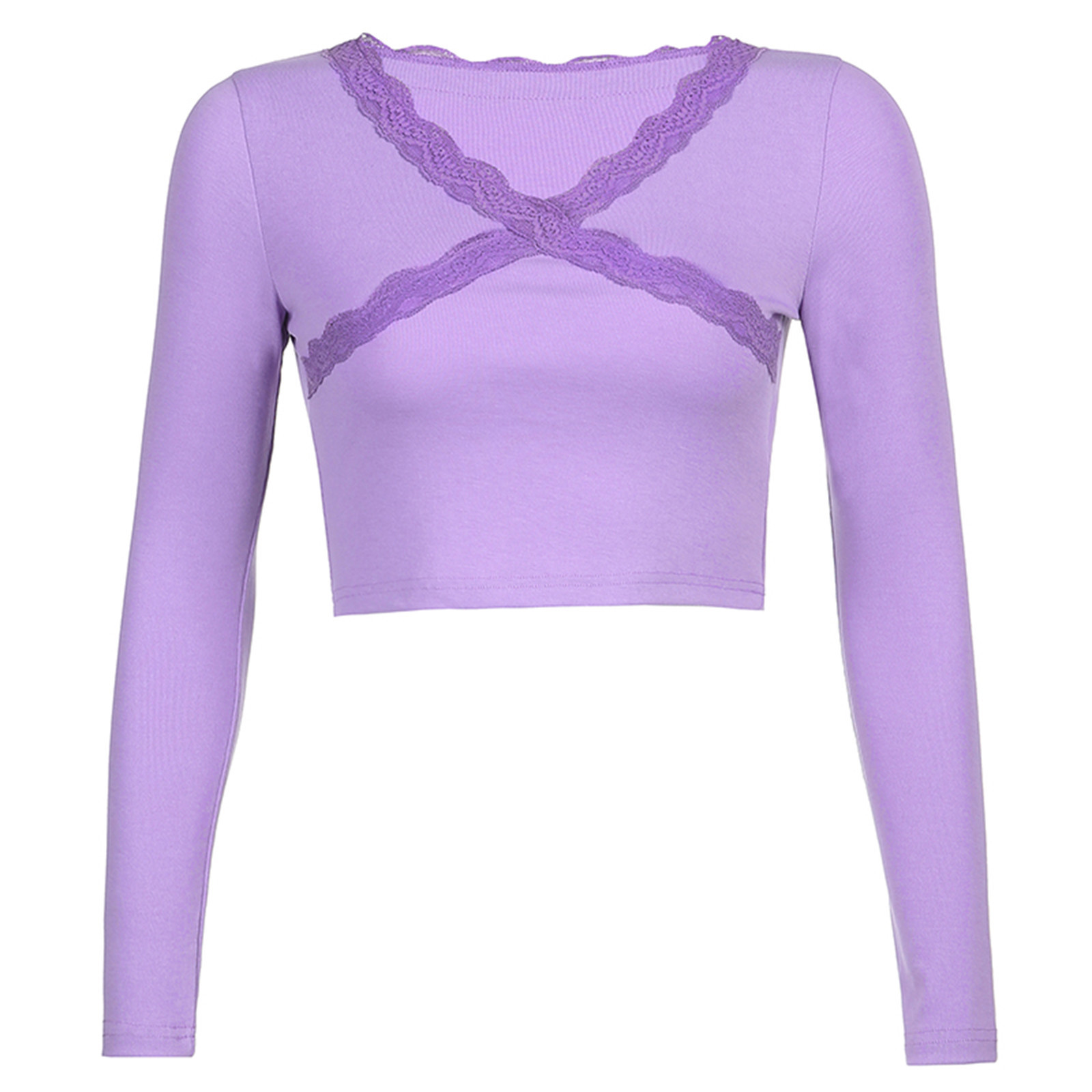 Birdeem Womens V-Neck Slim Cross Lace Solid Color Bottom Long-Sleeved Pullover Shirt Top