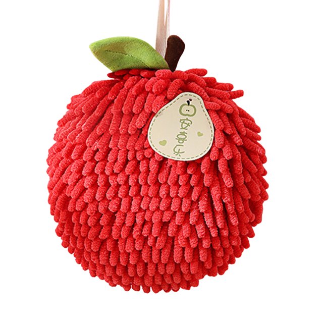 WLOELOEW Fuzzy Ball Hand Towel With Hanging Loop For Kitchen And Bathroom Cute Fruit Design Absorbent Towel Red Apple Polyester Towel F