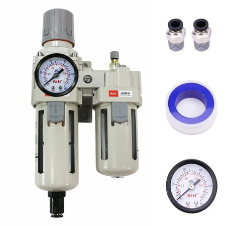 RIH Pneumatics Compressed Air Filter Regulator Lubricator Combo Water/Oil Trap Separator - Gauge(0-150 psi), Auto Drain, Poly Bowl,Bracket
