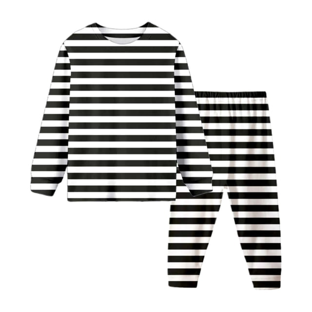 WEIYLL Ensemble de Pyjamas pour Filles Col Rond Manches Longues Rayé Pantalon Long Confortable Tissu Doux Vêtements de Nuit pour Enfants 2 Pcs