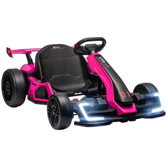 Aosom Kart Électrique 24V, Kart de Dérive pour Enfants avec Siège Réglable, Rose