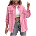 thumbnail image 1 of RXMEKW Denim Jacket for Women with Fringe and Ripped Detail Long Sleeve Lapel Button Coat Gray Size L, 1 of 8