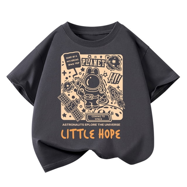 Akiihool T-Shirts Graphiques Garçons Ados Coton Manches Courtes T-Shirt pour Enfants Col Rond pour Garçons et Filles (Gris, 9-10 Ans)