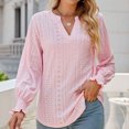 thumbnail image 4 of IROINID Reduced Womens Long Sleeve V-Neck Shirts Lounge Comfortable Solid Color Ruffle Sleeve Tops Blouse,Pink, 4 of 5