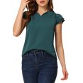 thumbnail image 1 of INSPIRE CHIC Women's Solid Blouse V Neck Ruffle Cap Sleeve Lightweight Work Blouse S Deep Green, 1 of 5