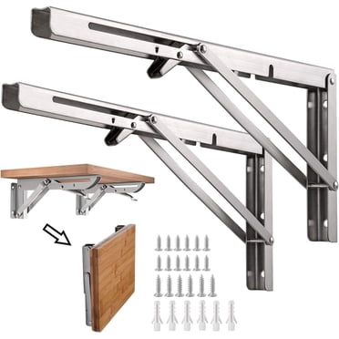 Stainless Steel Collapsible Shelf Bracket, Multi-Purpose Application Heavy Duty Folding Shelf Brackets for Space Saving
