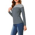thumbnail image 4 of INSPIRE CHIC Blouse pour Femme à Rayures à Blocs de Couleur à Manches Longues T-Shirt Décontracté TG Gris Bleu, 4 of 7