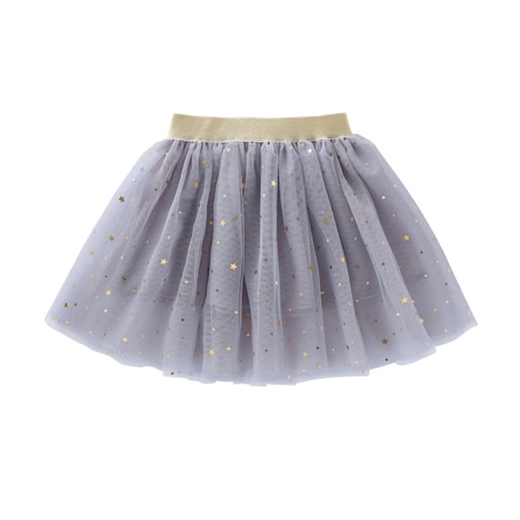 GPOECD Girls Skirt Kids Tutu with Glitter Print Star Dance Ballet Sequin Party Skirt Fashionable for 1-10 Years Sparkly Skirt Grey,160