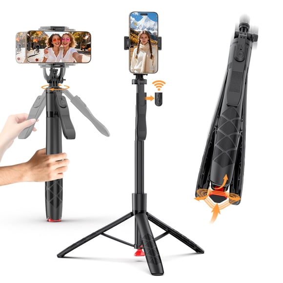 SelfieShow 70'' Automatic Phone Tripod , Travel Tripod 360° Rotatable, with Remote Control, Suitable for iPhone/Android (Black)