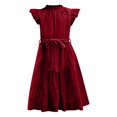 thumbnail image 5 of XIMIN Robe d'Été Décontractée Élégante à Col Rond pour Préadolescentes, Robe Quotidienne à Manches Courtes à Cap, Robe de Couleur Unie, Robe Formelle à Manches à Volants, Robes Trapèze avec Ceinture, Robe de Fête Évasée à Taille Haute, 5 of 5