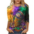 thumbnail image 1 of Penkiiy T-shirt Blouse Décontractée à Manches 3/4 et Col Rond pour Femmes, Impression Mode Mardi Gras, TG Multicolore, 1 of 5