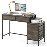 Patiojoy Computer Desk with 5 Drawers Home Office Desk with File Cabinet Printer Stand Grey