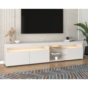 MODERNLUXE 70.8" Modern TV Stand with LED Lights, Entertainment Center TV Stand for TVs up to 80",High Gloss Front Media Console Table TV Cabinet with Storage for Living Room, Bedroom, White
